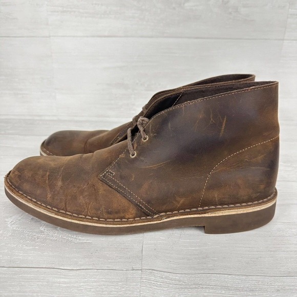 Clarks Bushacre Chukka Desert Boots Men Size 10.5 M Leather Brown Lace Up Shoes‎ - Picture 4 of 13